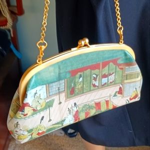 Icon Los Angeles Biography Framed Purse with Chain. Asian Design Genuine Leather